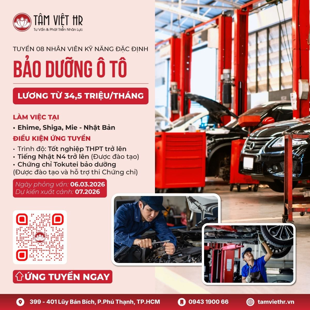 Sôi nổi tuyển dụng làm việc tại Nhật sau Tết Nguyên đán 2026 3 Tuyển Kỹ năng đặc định Bảo dưỡng ô tô làm việc tại Nhật Bản