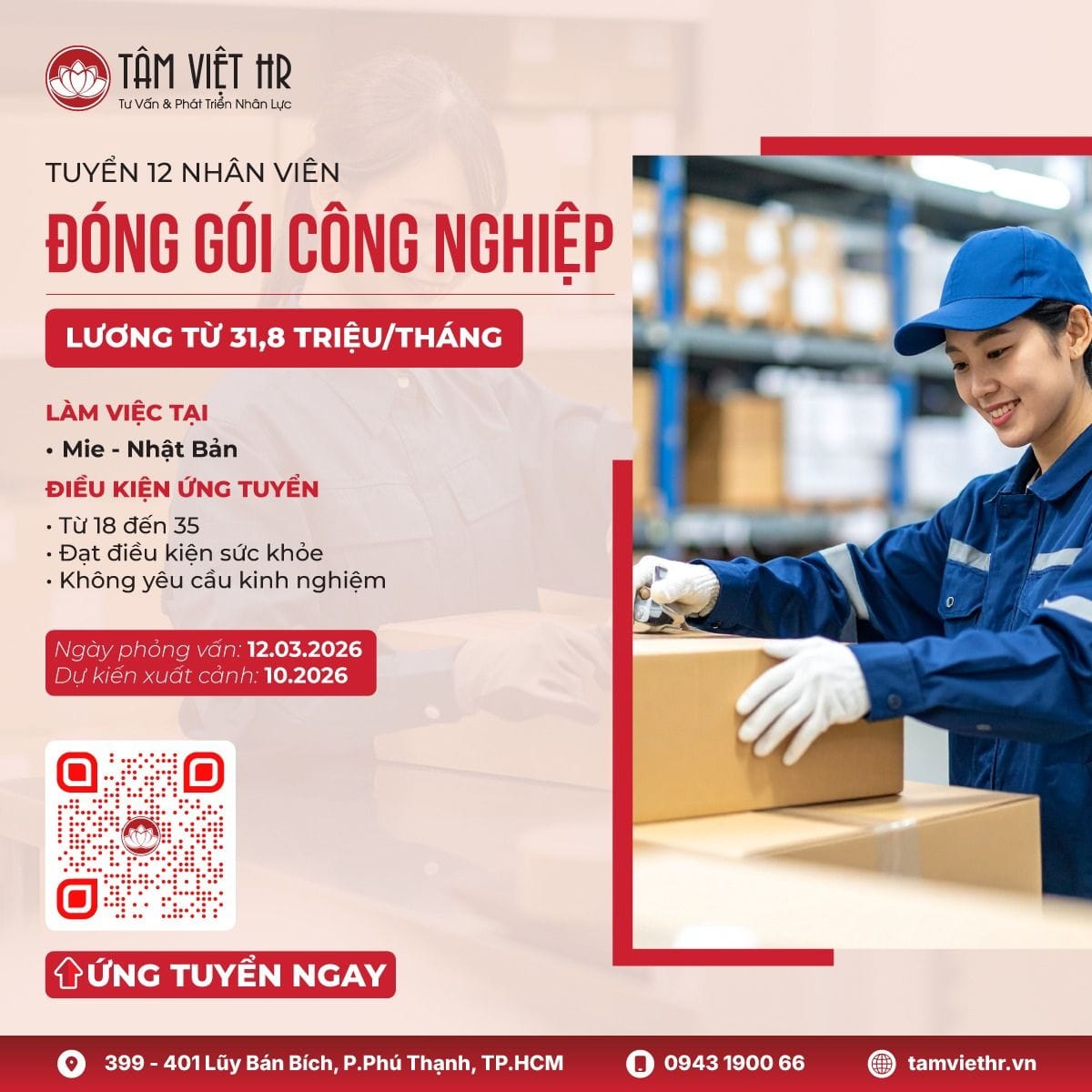 Sôi nổi tuyển dụng làm việc tại Nhật sau Tết Nguyên đán 2026 4 Tuyển Thực tập sinh Đóng gói công nghiệp làm việc tại Nhật Bản