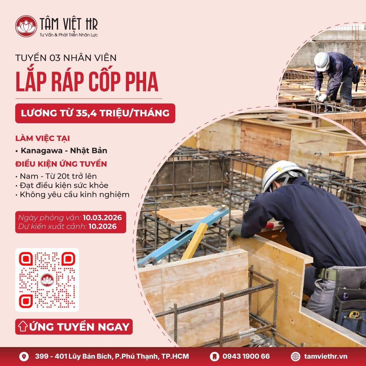 Sôi nổi tuyển dụng làm việc tại Nhật sau Tết Nguyên đán 2026 5 Tuyển Thực tập sinh Lắp đặt cốt pha làm việc tại Nhật Bản