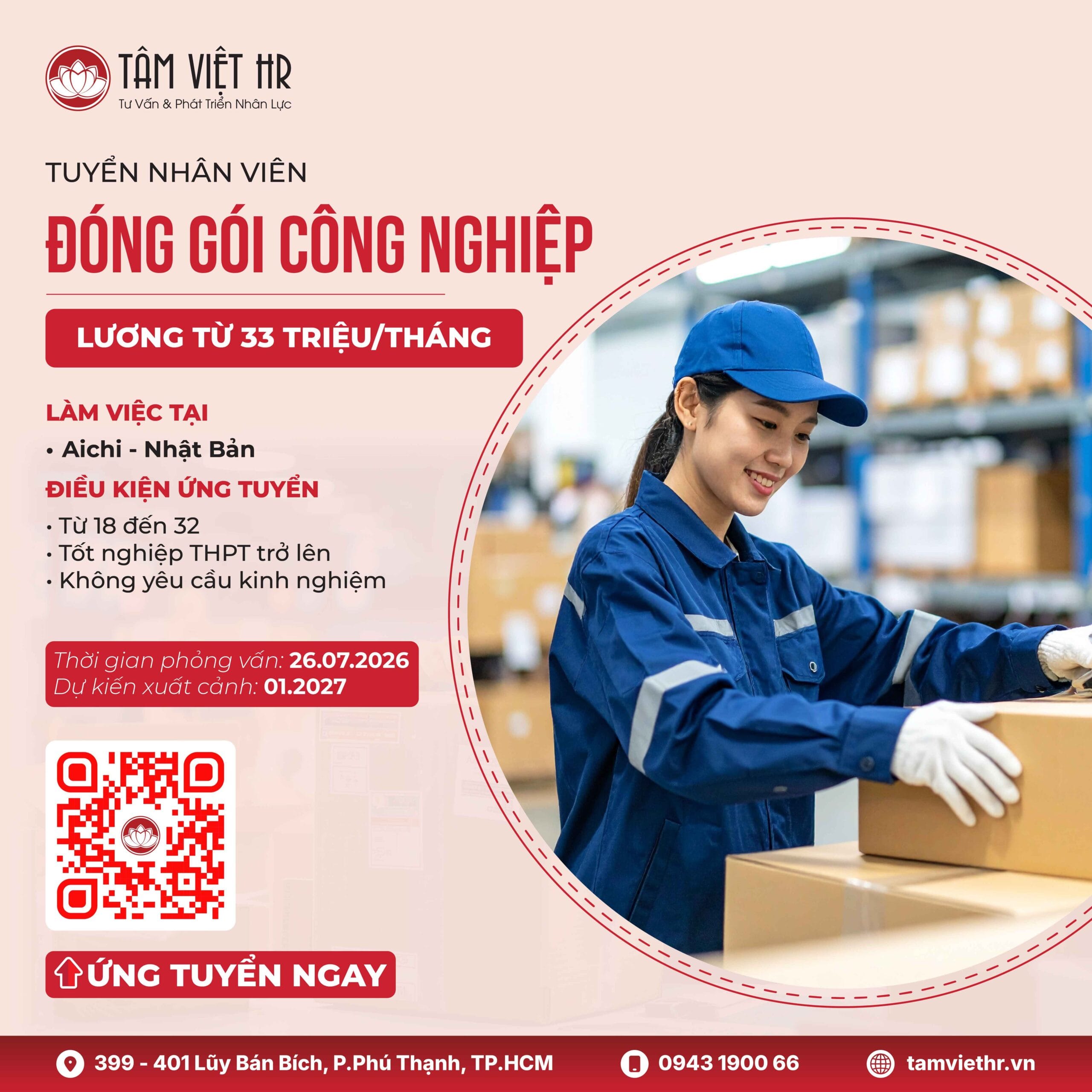 156 vị trí phỏng vấn việc làm tại Nhật Bản tháng 6-8/2026 - Lương từ 33 - 35,6 triệu/tháng 6 tam viet hr dong goi cong nghiep nhat ban 2026 1 scaled