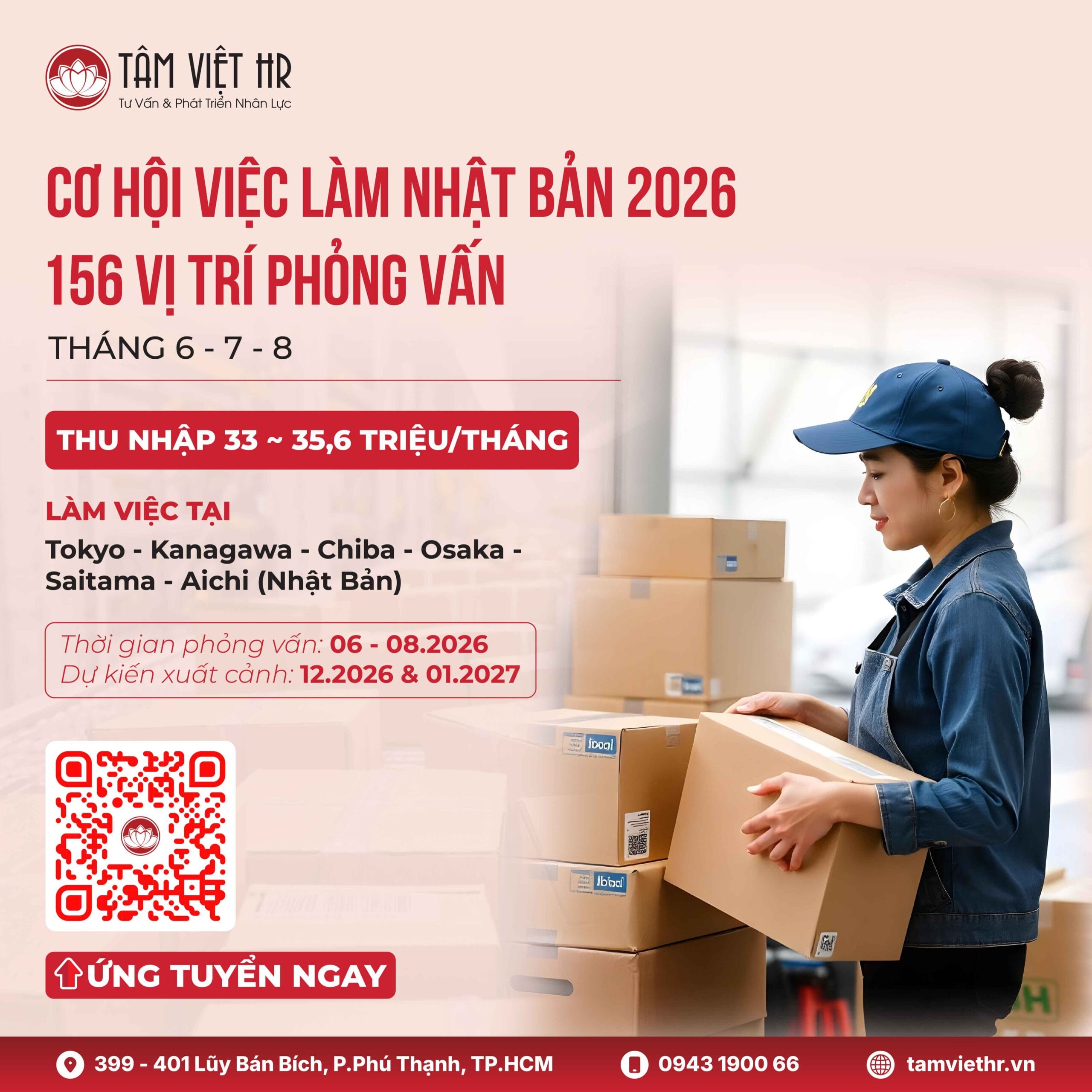 156 vị trí phỏng vấn việc làm tại Nhật Bản tháng 6-8/2026 - Lương từ 33 - 35,6 triệu/tháng 1 Tâm Việt 156 vị trí phỏng vấn việc làm tại Nhật Bản tháng 6-8/2026 - Lương từ 33 - 35,6 triệu/tháng